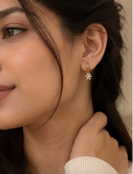 Floral Lab-Grown Diamond Gold-Plated Silver Drop Hoop Earrings