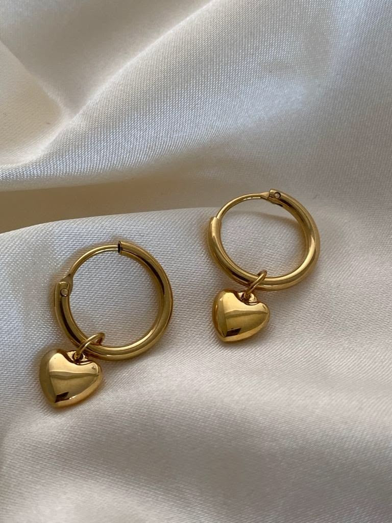 Heart Charm Hoop Earrings – Demi-Fine/9K Gold