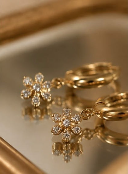 Floral Lab-Grown Diamond Gold-Plated Silver Drop Hoop Earrings