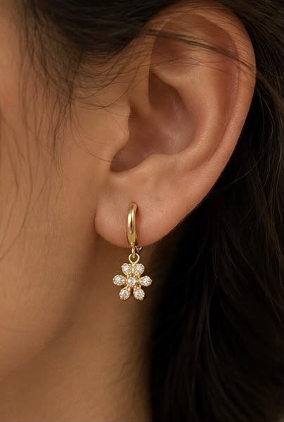 Floral Lab-Grown Diamond Gold-Plated Silver Drop Hoop Earrings