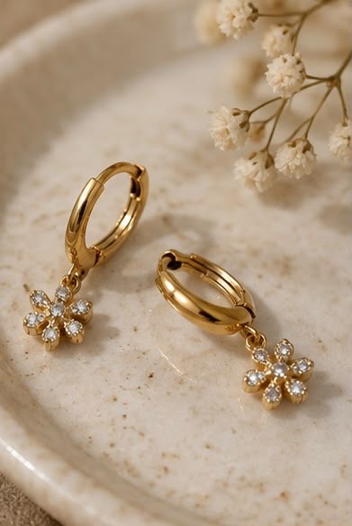 Floral Lab-Grown Diamond Gold-Plated Silver Drop Hoop Earrings