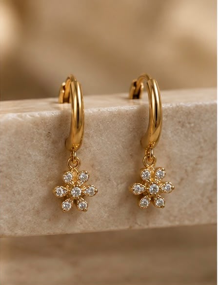Floral Lab-Grown Diamond Gold-Plated Silver Drop Hoop Earrings