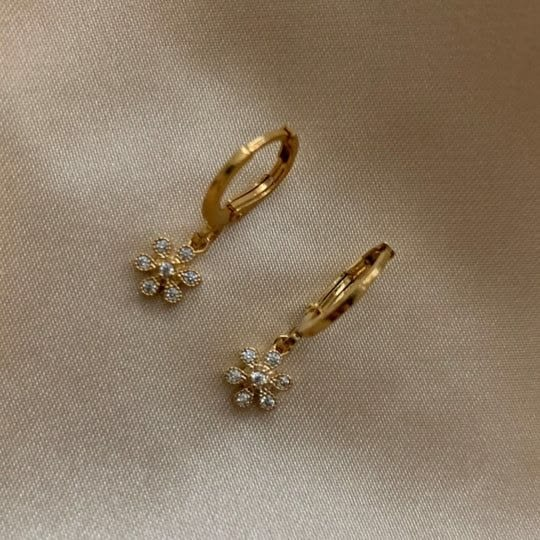 Floral lab-grown diamond gold-plated silver drop hoop earrings