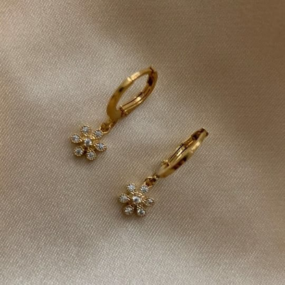 Floral lab-grown diamond gold-plated silver drop hoop earrings