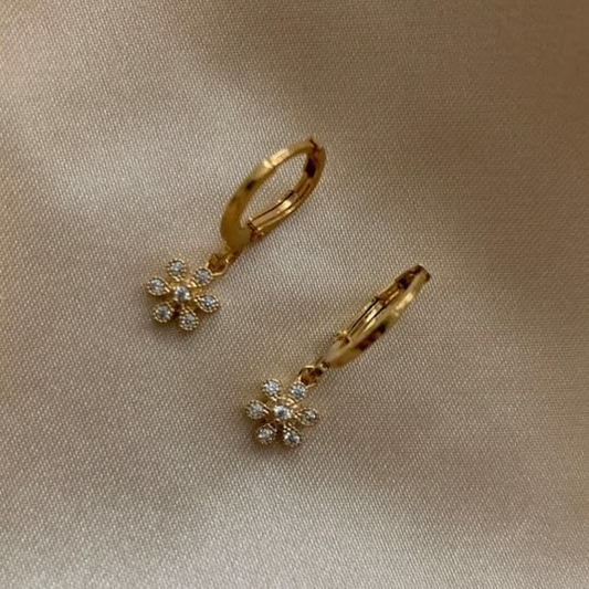 Floral lab-grown diamond gold-plated silver drop hoop earrings